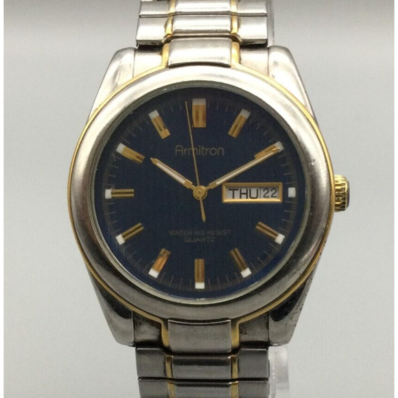 Armitron Accessories Armitron Watch Men 36mm Silver Tone 5m Blue Dial Day Date New Battery