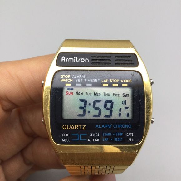 Armitron Accessories Vintage Armitron Watch Men 35mm Gold Tone Alarm Chronograph Digital New