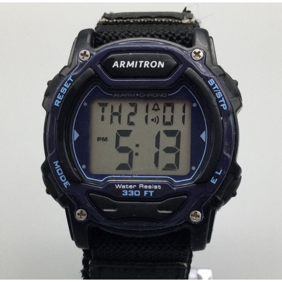 Armitron Accessories Armitron Digital Watch Men Black Blue Dial 39mm Timer Backlight New