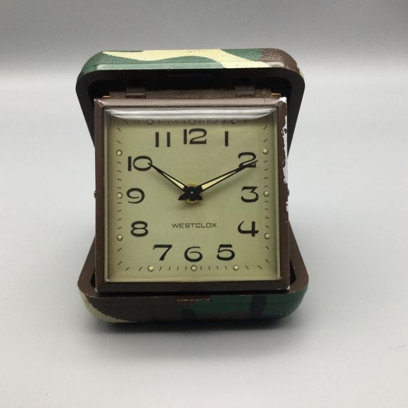 Westclox Other Vintage Westclox Travel Alarm Clock Green Camo Case