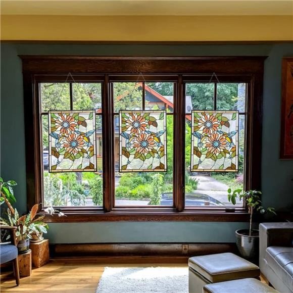 Accents Sunflower Humming Bird Rectangle Stained Glass Window