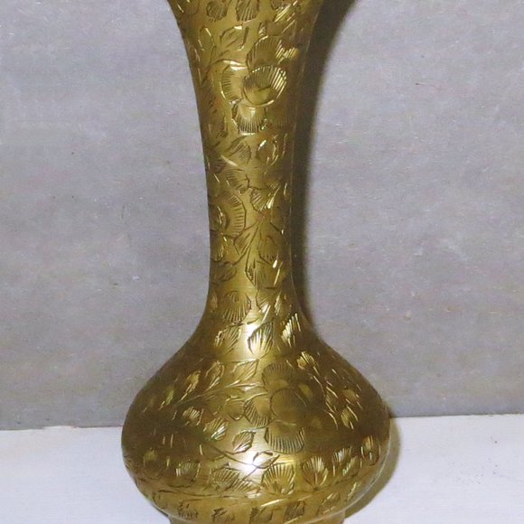 Accents Antique Ornate Etched Floral 6 Brass Vase Made In India
