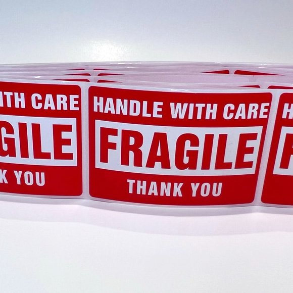 Fragile Office 5 Red Fragile Moving Stickers 3x2 Inch Batch F