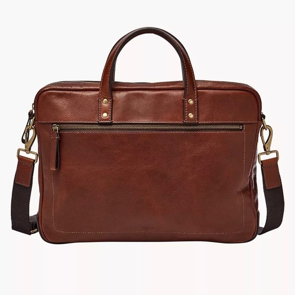 Fossil Bags Fossil Haskell Double Zip Workbag Briefcase Cognac