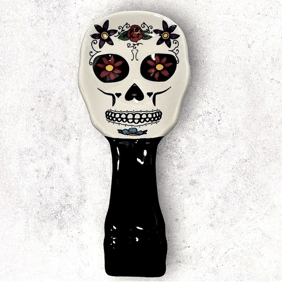 Bee Happy Market Boutique Dining Sugar Skull Spoon Rest Ceramic Hand Painted Unique Day Of