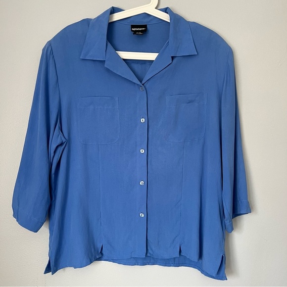 Notations Tops Notations 0 Silk 34 Sleeves Button Up Blouse With