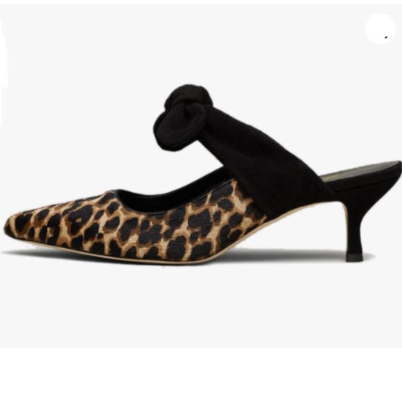 FOWT Shoes Fowt Pointed Toe Slip On Mules With Bowlow Kitten Heel