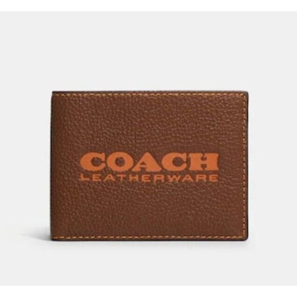 Coach Bags Coach Slim Billfold Wallet Brown Orange Logo Bifold Nwt