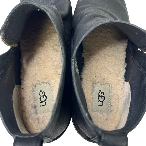 UGG Shoes Ugg Clementine Black Leather Ankle Boots Sherpa Insole