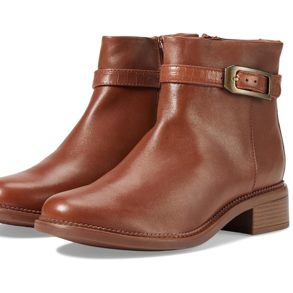 Clarks Shoes Nwt Clarks Maye Grace Tan Leather Ankle Boot Size 75