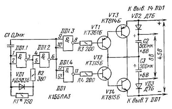 Мультивибратор на к155ла3 схема