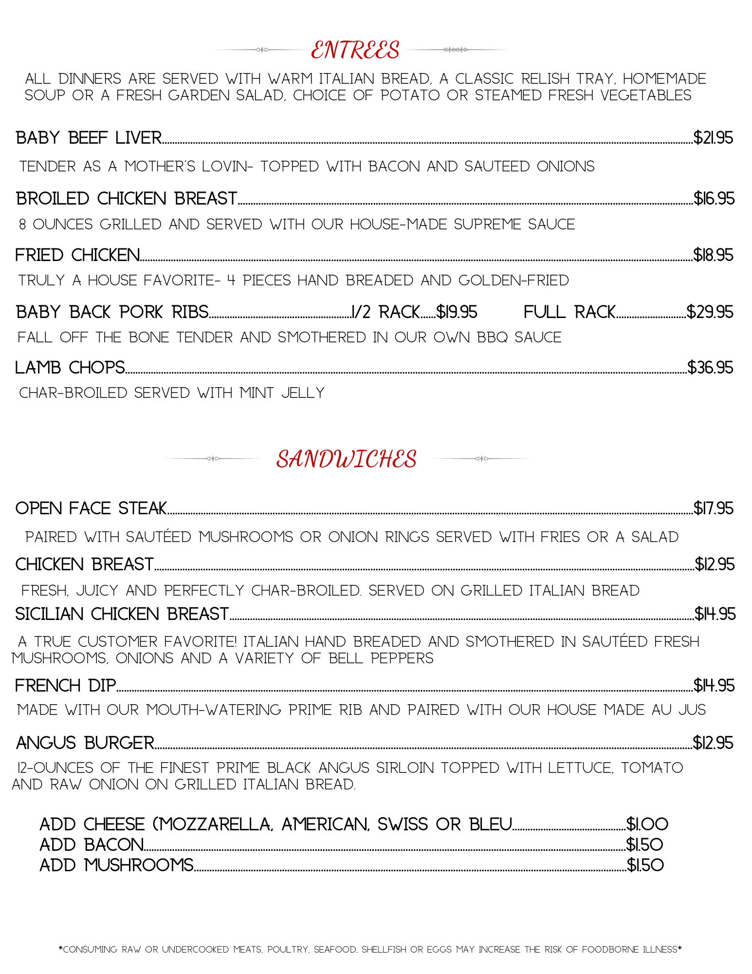 The Diamond Jim’s Steakhouse 2021 Menu