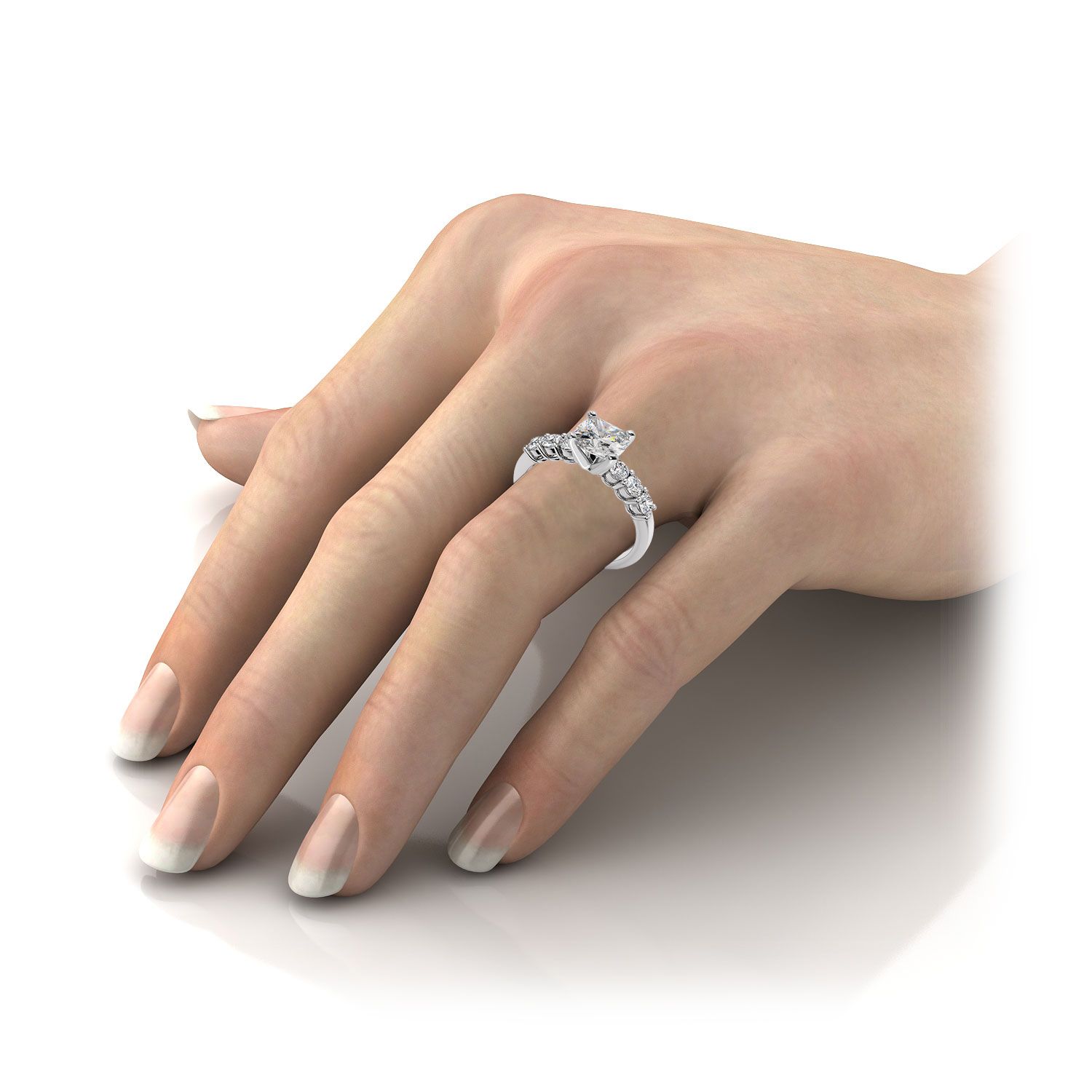 3 00ct Excellent Cushion Cut Diamond Side Round Stone Engagement