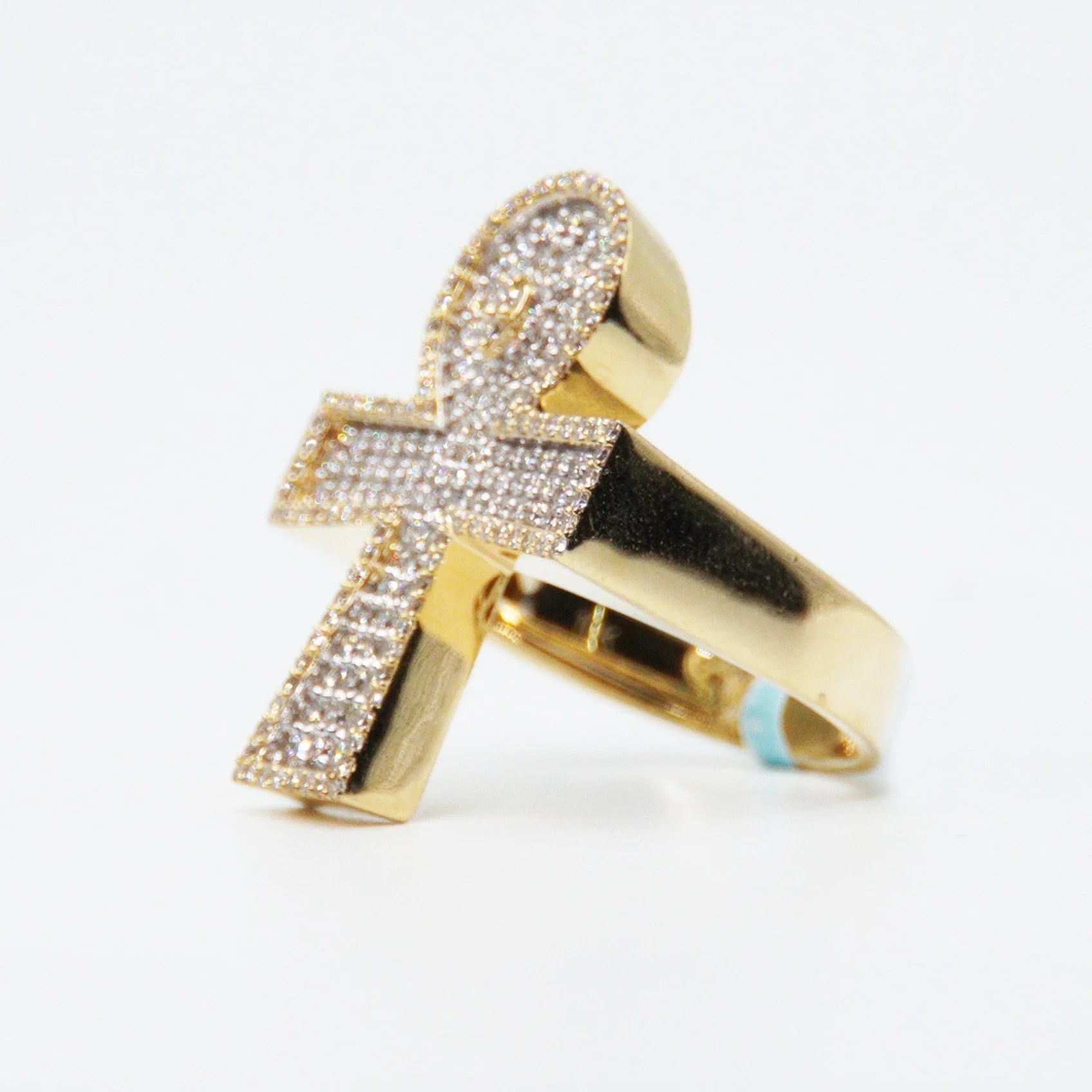 10k Solid Gold VS Diamond XL Ankh Ring 30103