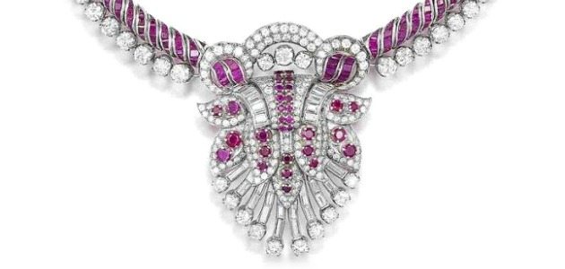 A ruby and diamond necklace, circa 1965. Diamonds in the