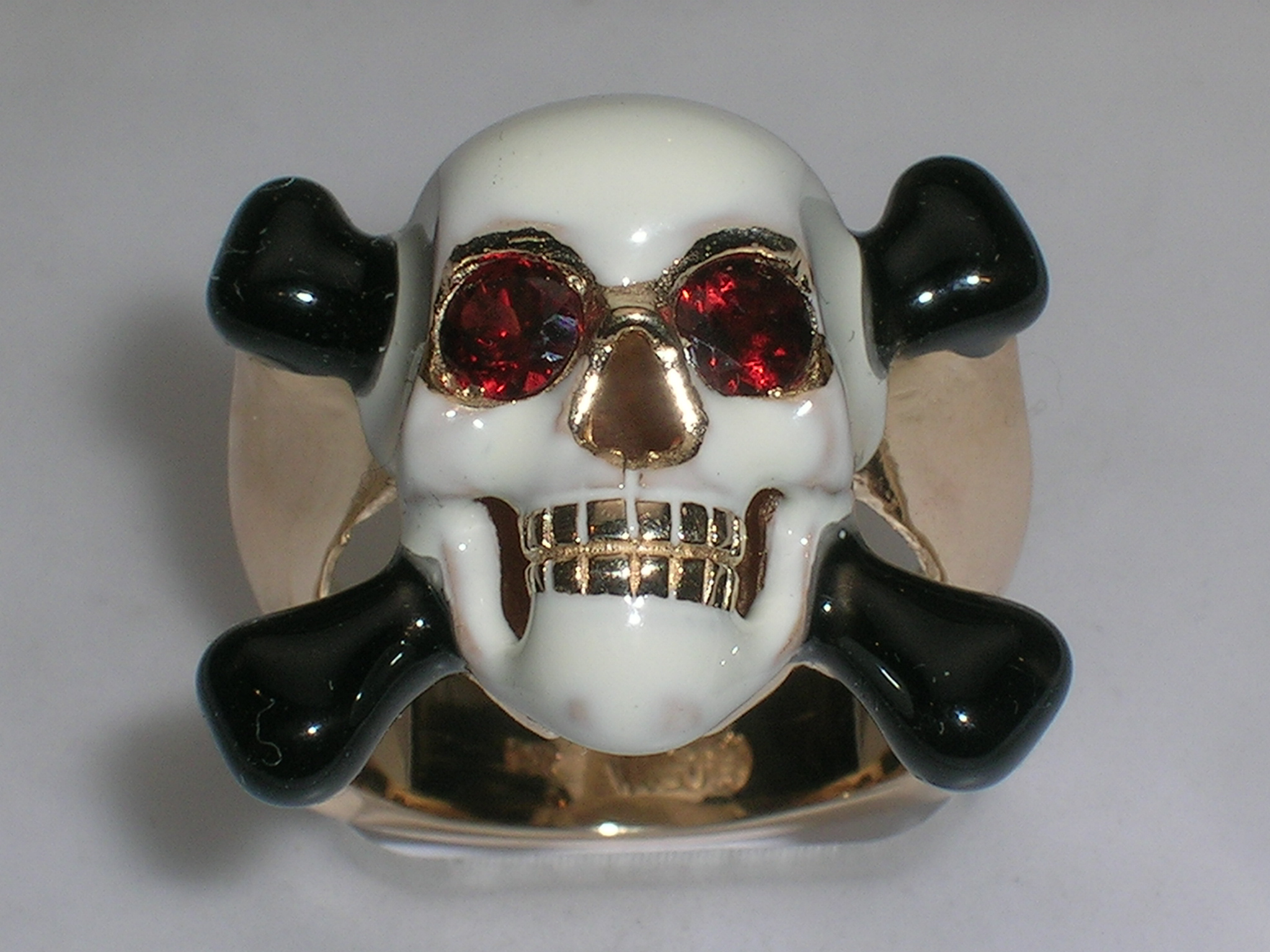 Black Enamel & Bone Skull Ring With Two Eyes Diana Michaels