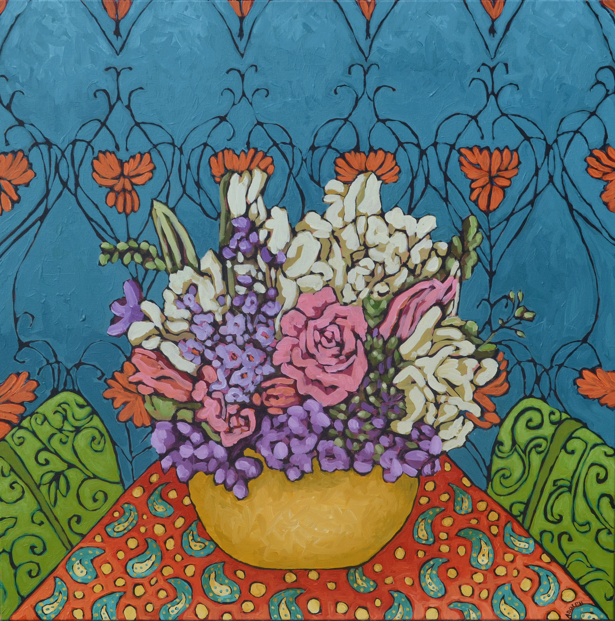 Yellow Pot of Flowers Diane Adolph artist