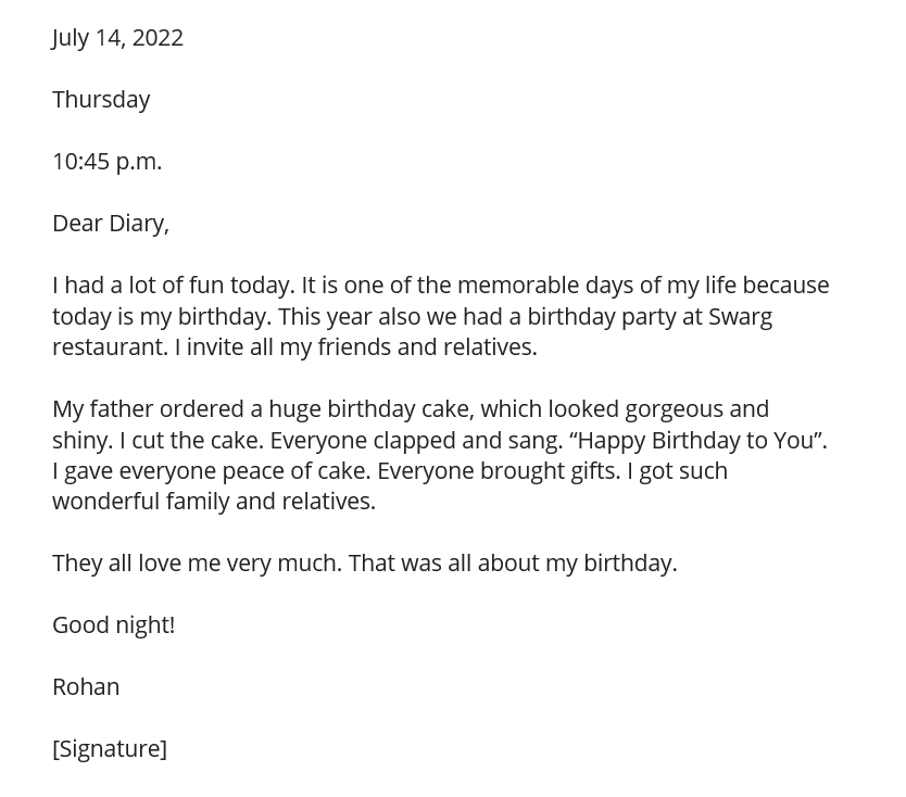 Daily Diary Writing Examples