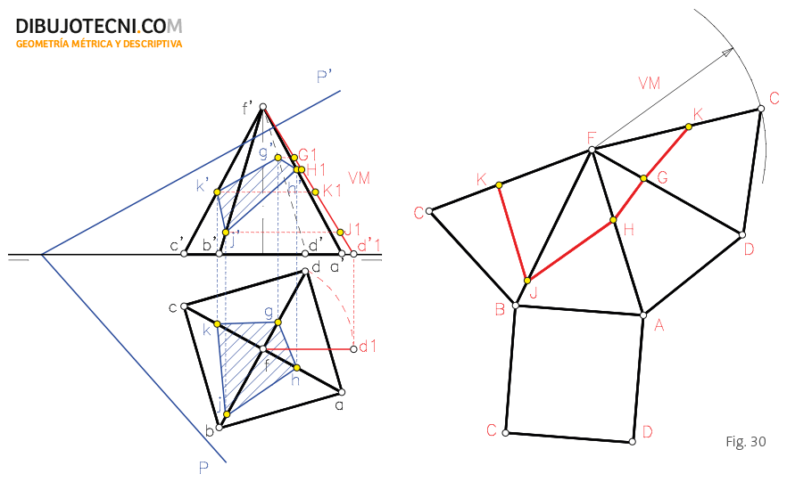 Desarrollo y transformada de una pirámide. · Dibujo Técnico