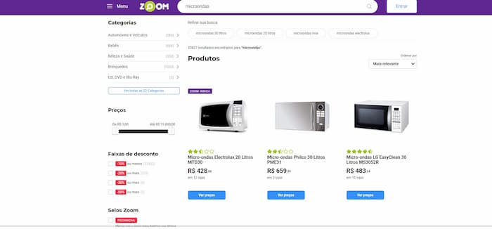 Site de comparação de preços Busca, Pesquisa e Compara