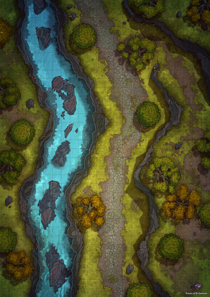 Riverside Forest Path D&D Map for Roll20 And Tabletop — Dice Grimorium