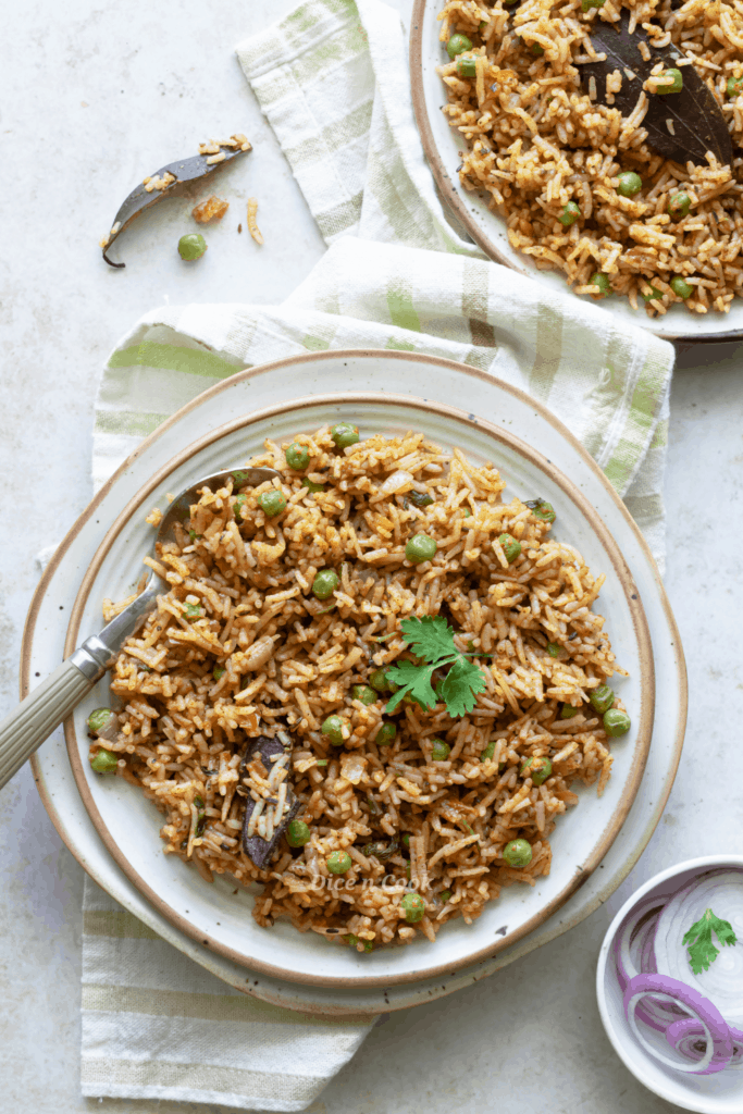 Easy tomato peas rice recipe How to make one pot tomato rice