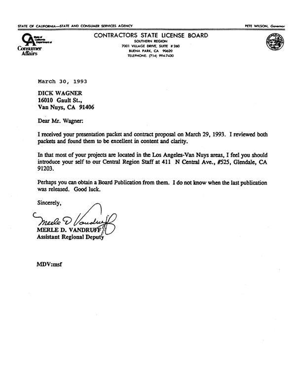 Reference Letters Contractors State Licence Board 1993