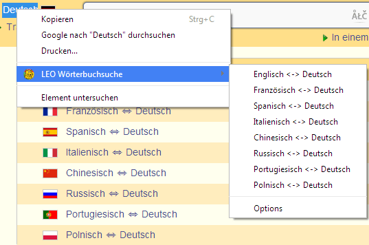 Englisch ⇔ Deutsch Wörterbuch Tools für Browser