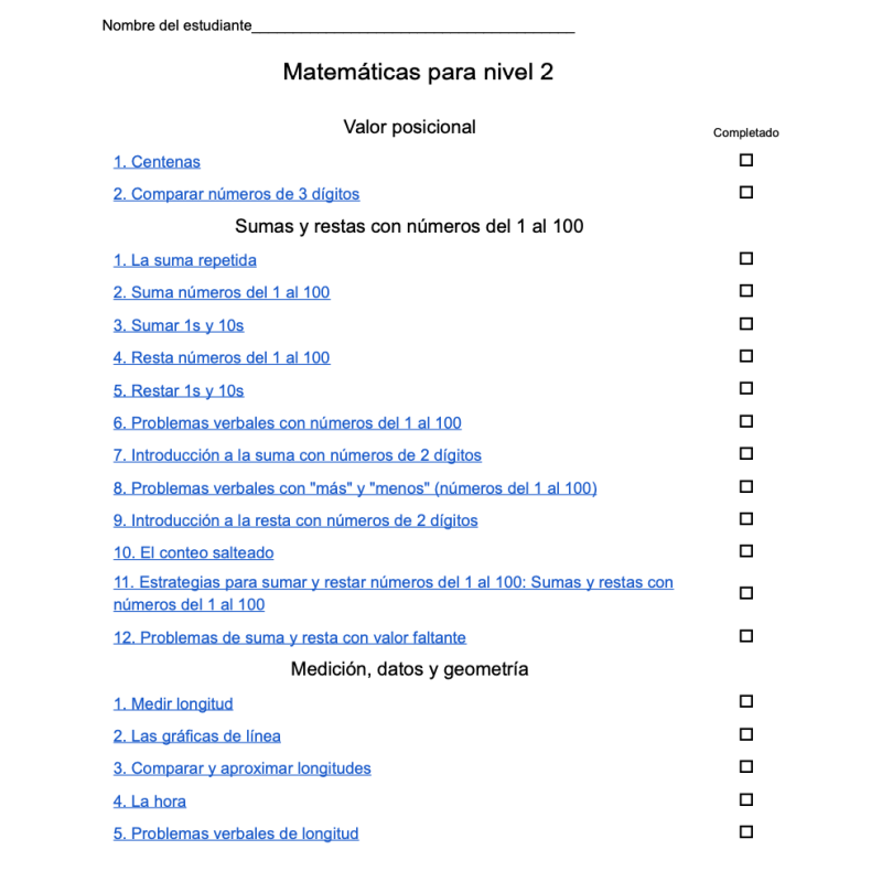 Math Concepts2nd Grade (Spanish)