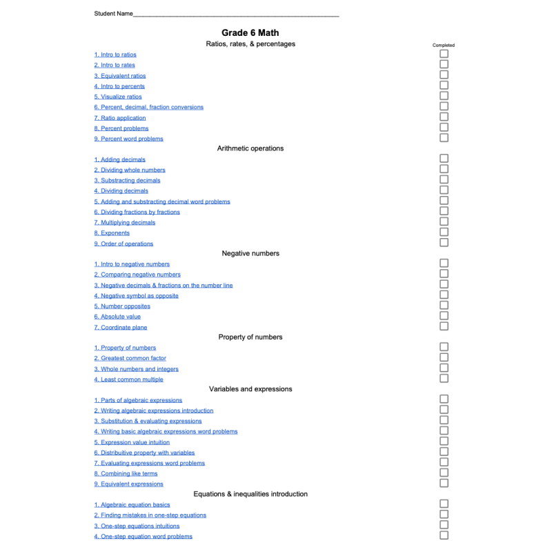 Math Concepts-6th Grade