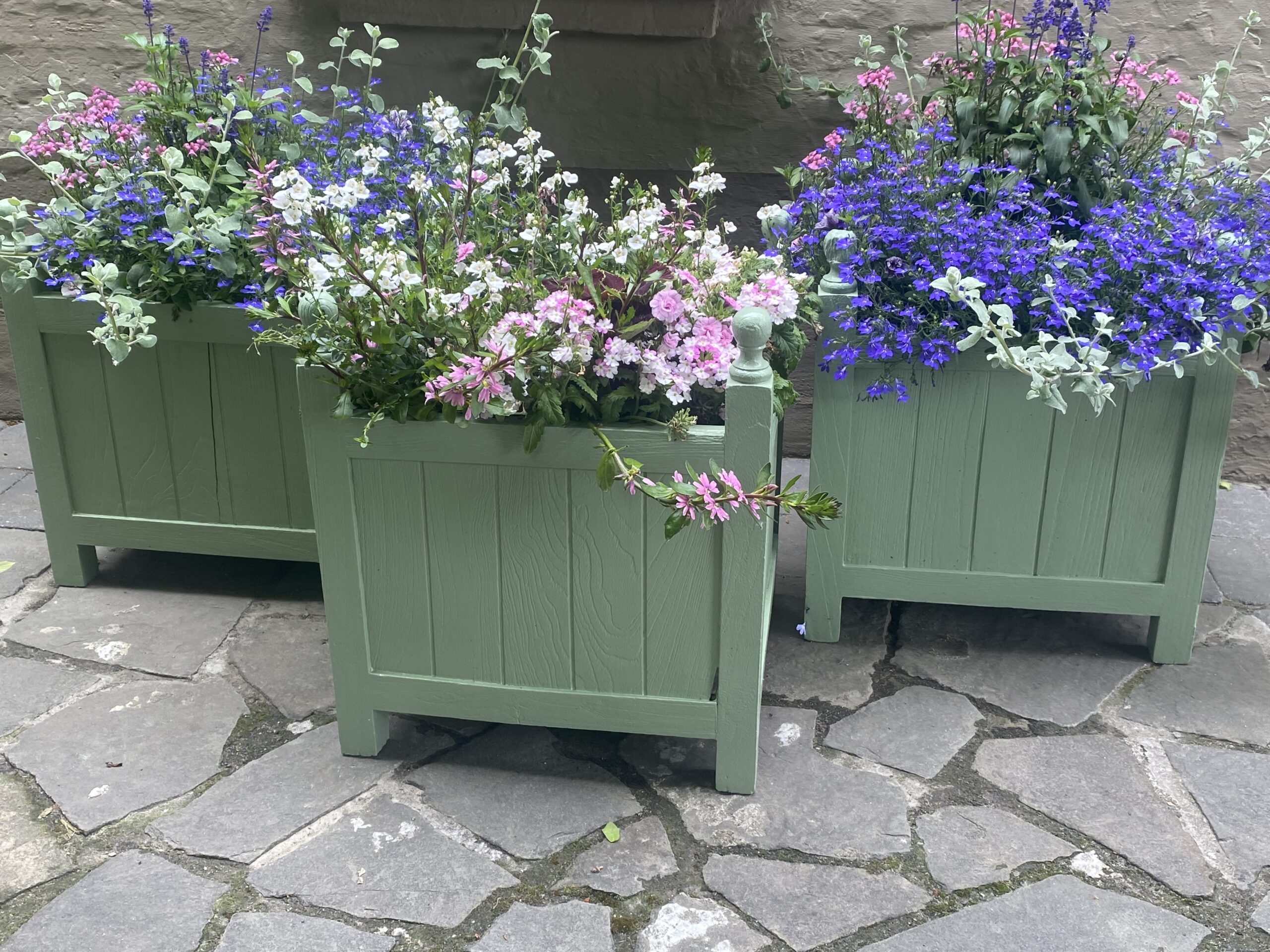 Set of 3 Painted Wooden Garden Planters Didier Abbeloos