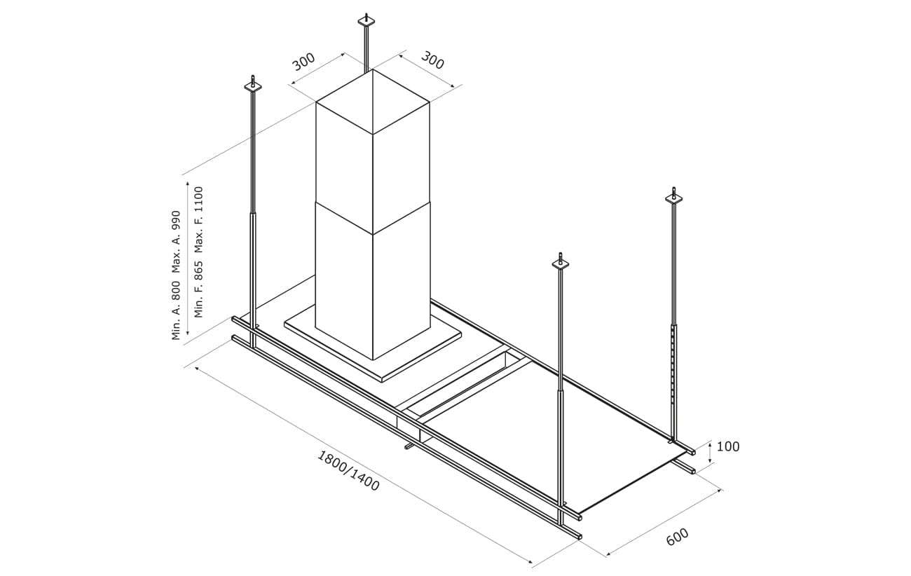 AIRFORCE 180 cm Island Chimney Extractor Hood Free Delivery