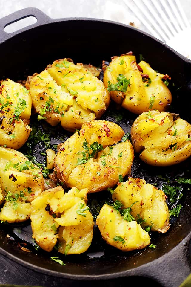 Garlic Butter and Soy Sauce Smashed Potatoes Diethood