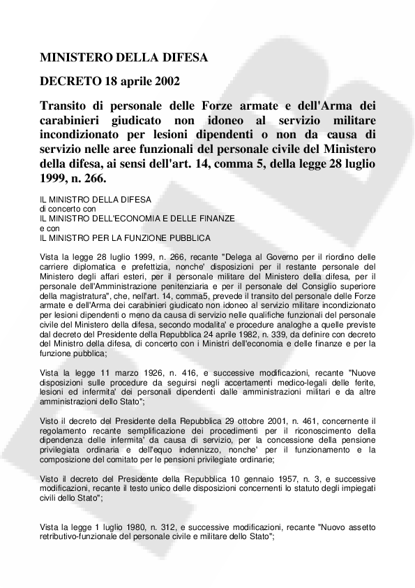 Usb Pubblico Impiego - Ministero Della Difesa: Decreto 18 Aprile 2002- Tabelle Di Equiparazione Funzionale Tra Personale Civile E Militare