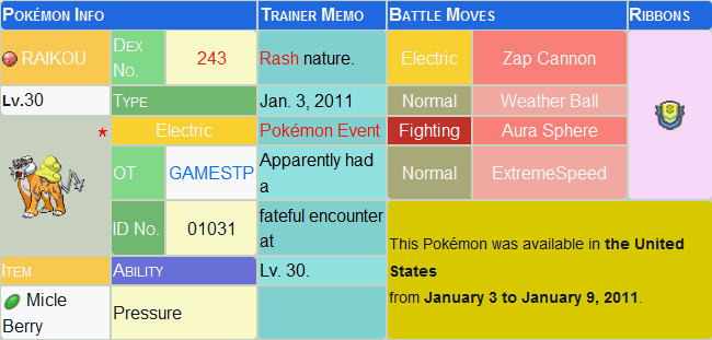Pokemon GameStop Legendary Beasts Distribution Entei, Raikou, Suicune