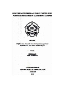Efektifitas Pengelolaan Zakat Profesi Guru Di Unit Ppengumpulan Zakat Madrasah Aliyah Negeri 1 Kendari - Repository Iain Kendari