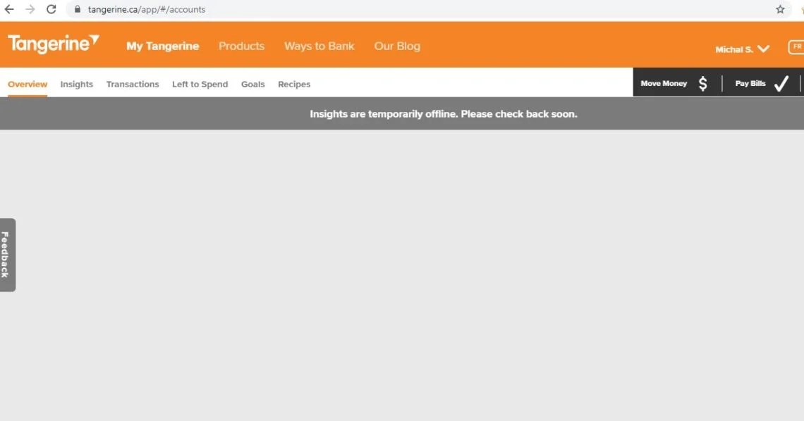 Tangerine Bank website down (not working) for many users DigiStatement