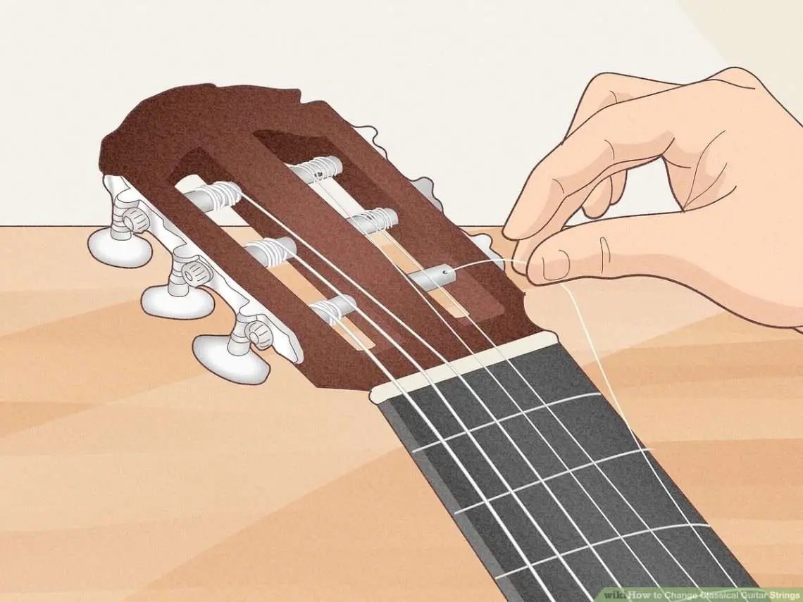 How to correctly replace strings on a classical guitar? Digital School
