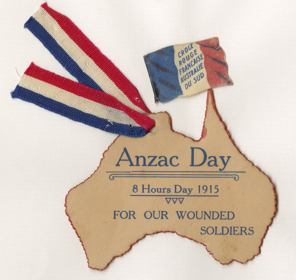 Anzac Day badge 1915, and 2 gum leaves State Library of South Australia