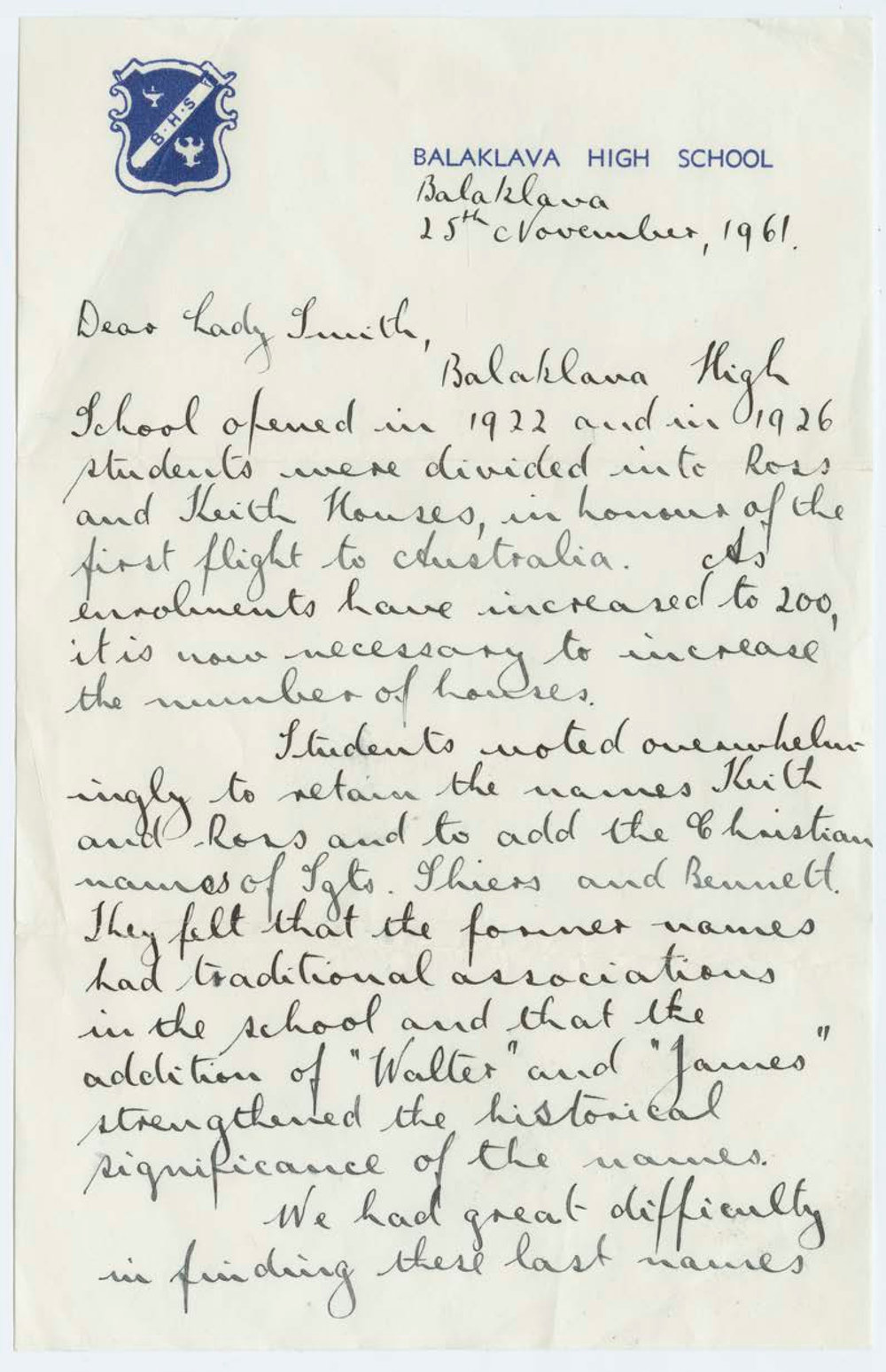 Letter to Lady Smith State Library of South Australia