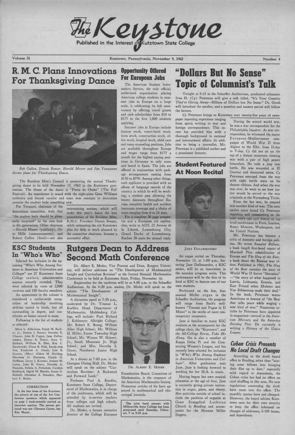Which Newspapers Have List Of Kutztown U Graduates May 2023 The Keystone 1962-11-09 - Kutztown University Student Newspaper - The Keystone (1933 To Date) - Kln Digital Collections