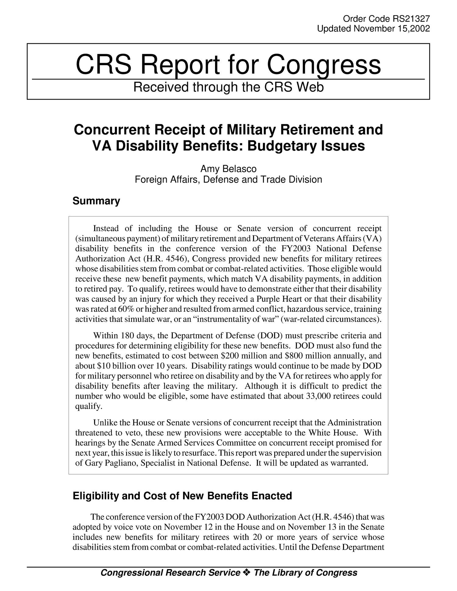 Concurrent Receipt of Military Retirement and VA Disability Benefits