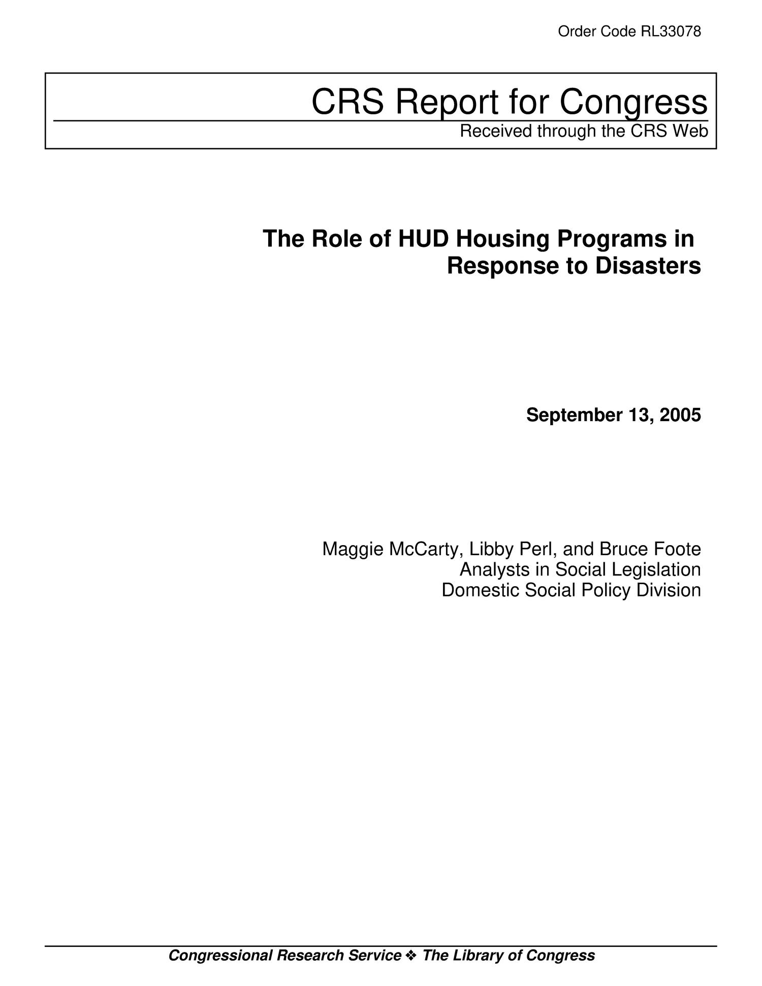 The Role of HUD Housing Programs in Response to Disasters UNT Digital