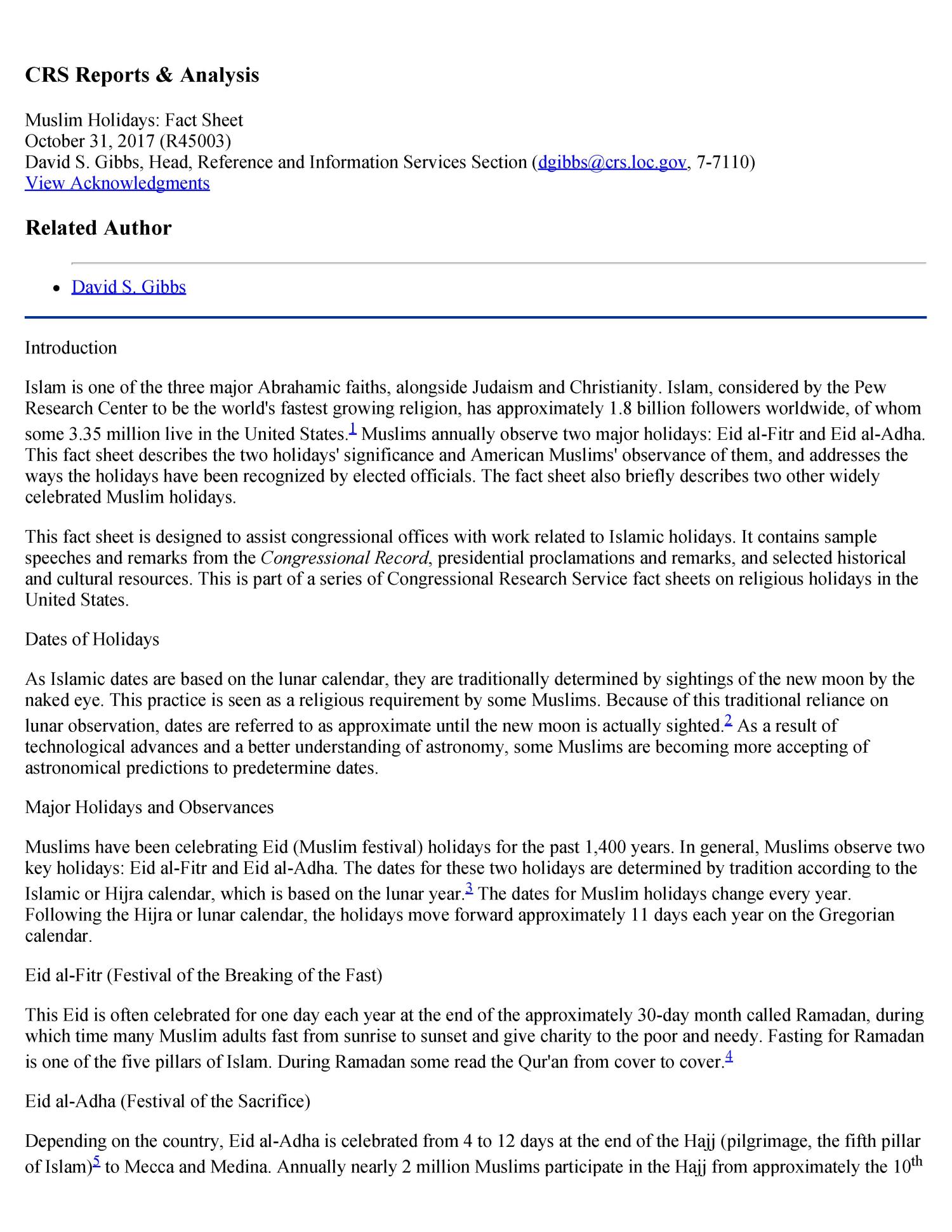 Muslim Holidays Fact Sheet UNT Digital Library