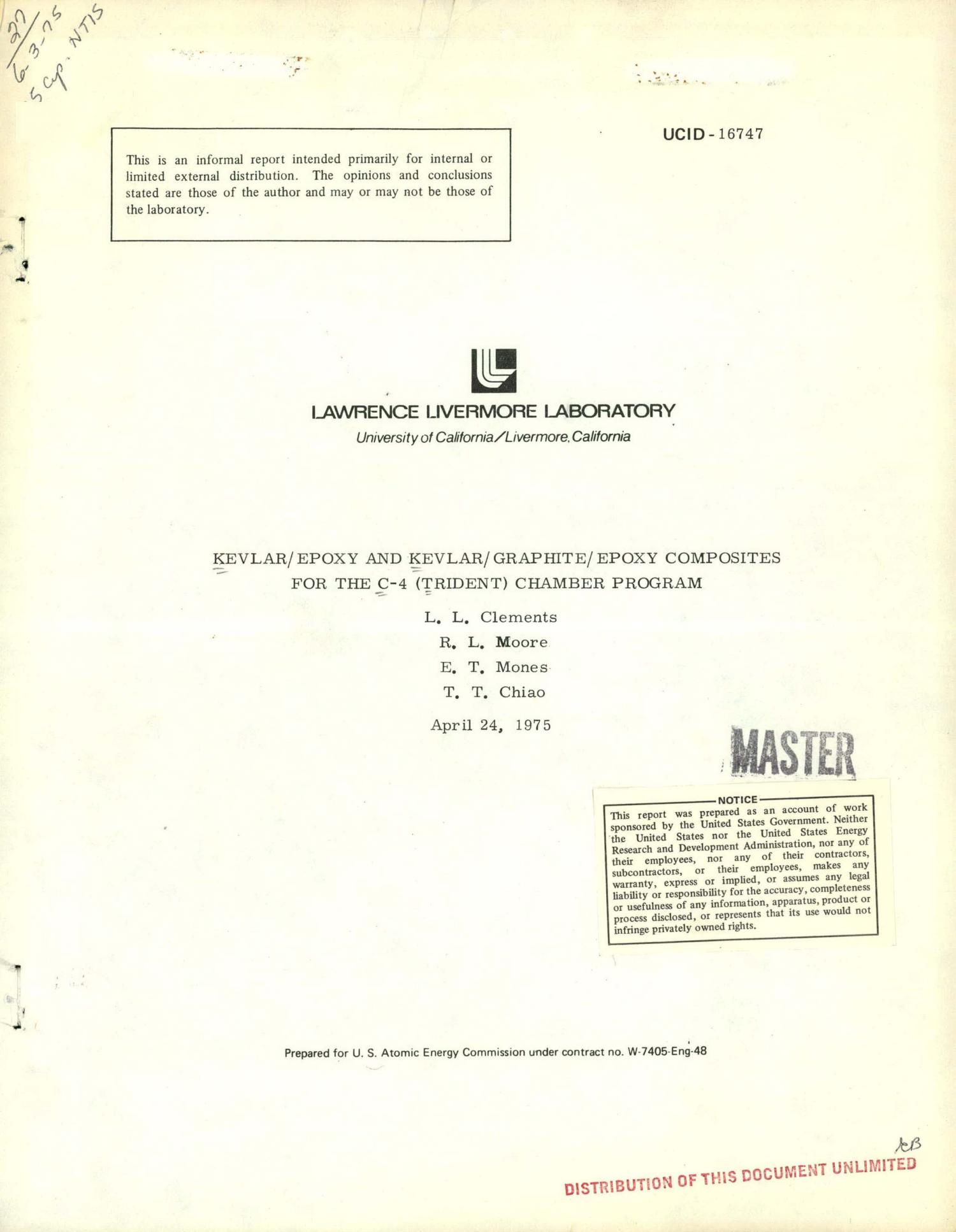 Kevlar/epoxy and Kevlar/graphite/epoxy composites for the C4 (Trident