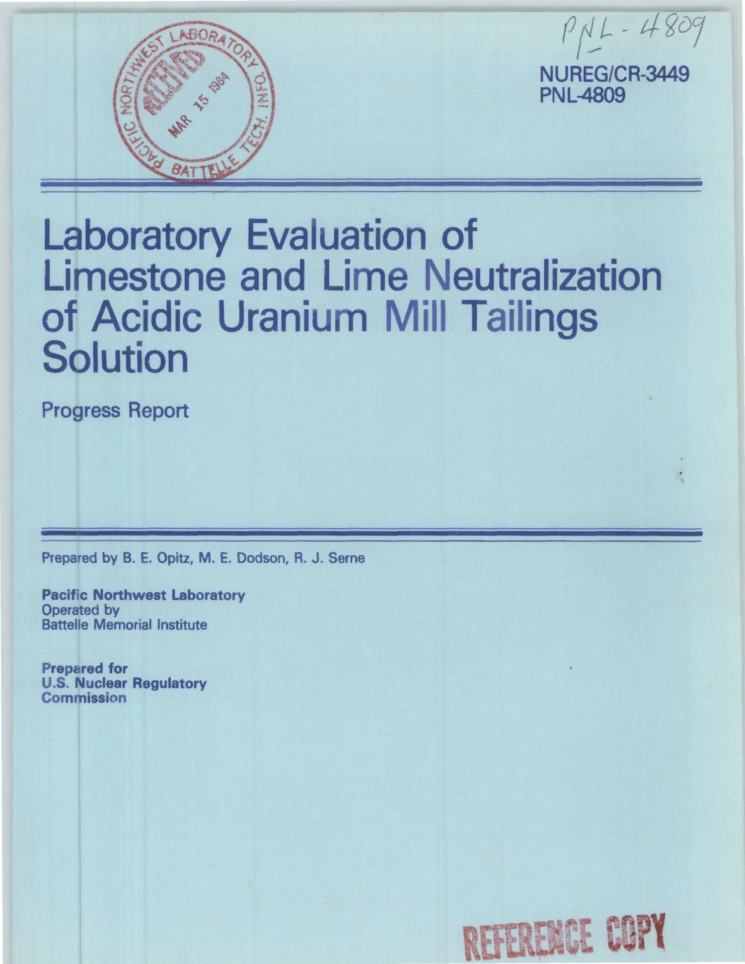 Laboratory evaluation of limestone and lime neutralization of acidic