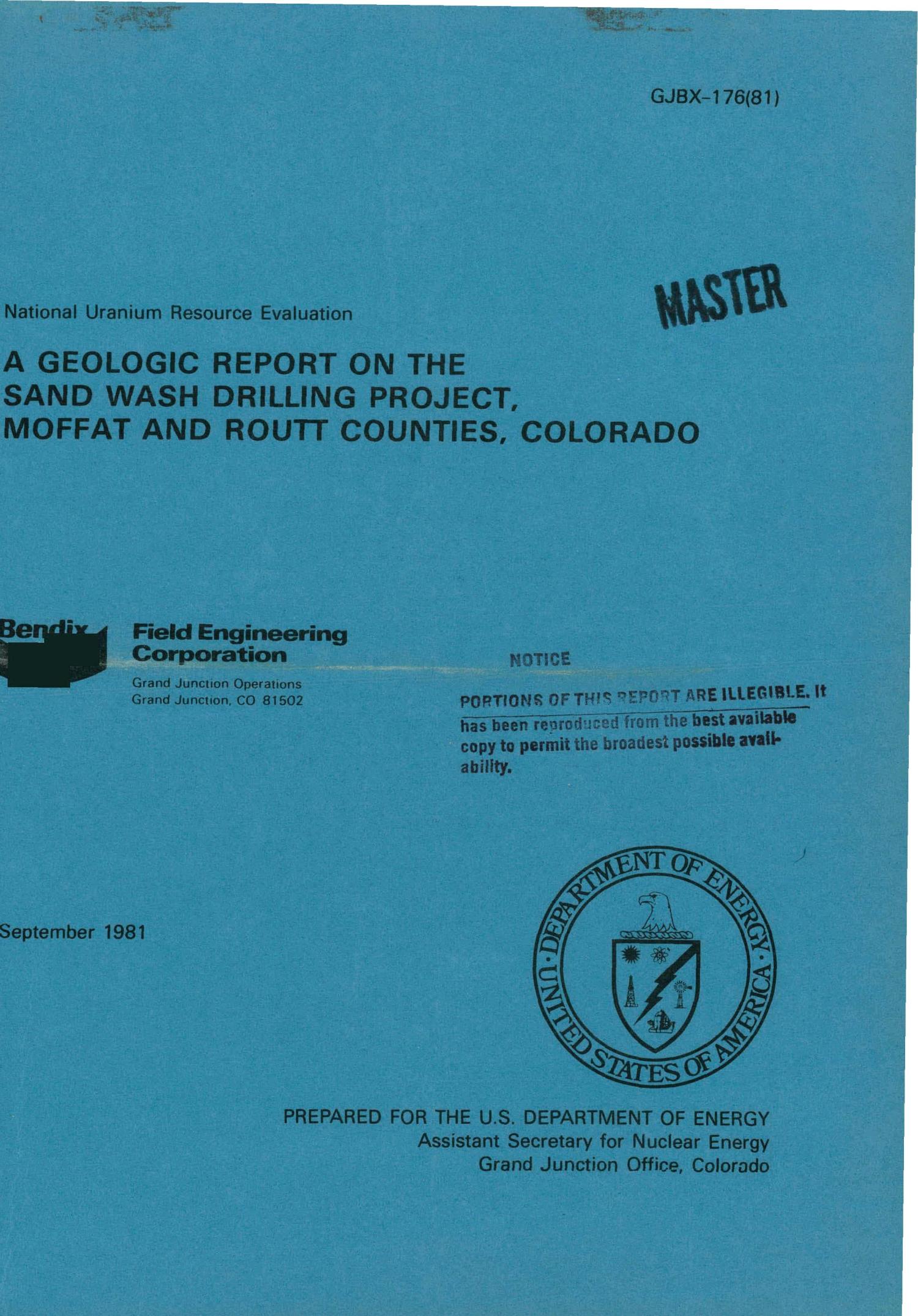 Geologic report on the Sand Wash Drilling Project, Moffat and Routt
