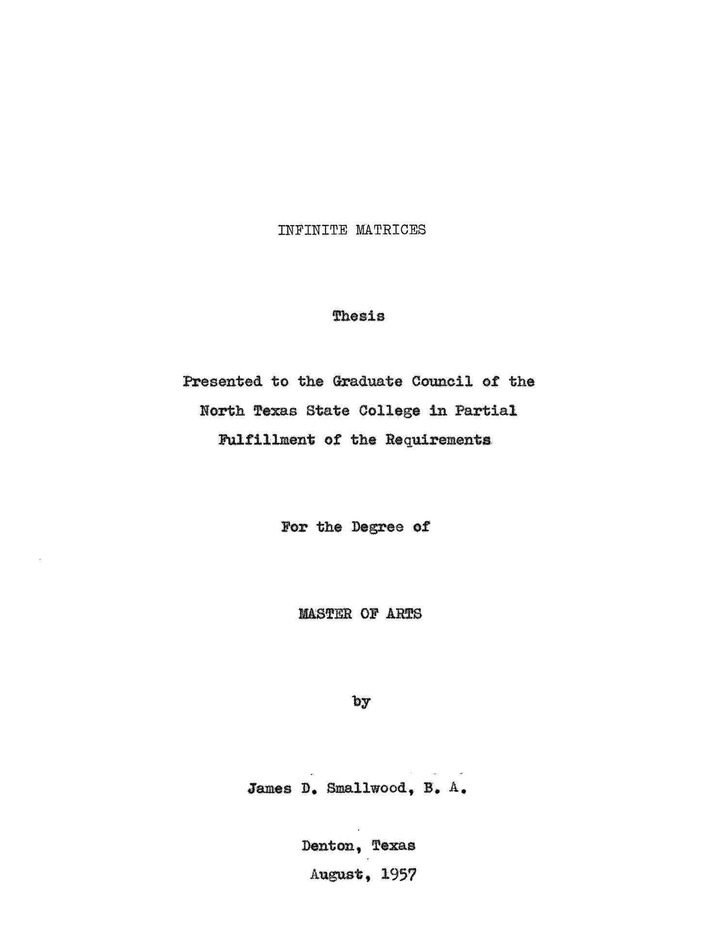 Infinite Matrices Page Title Page UNT Digital Library