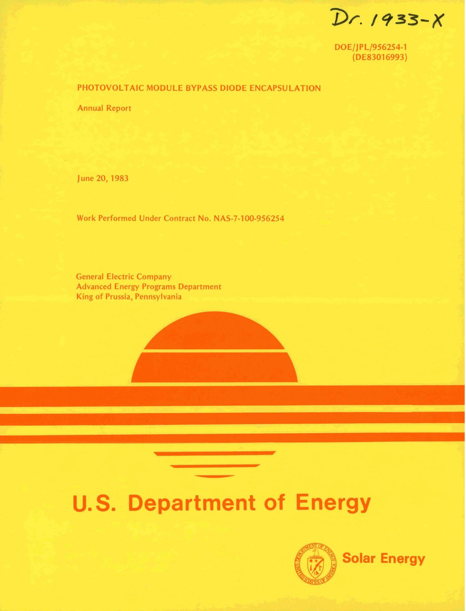 Photovoltaicmodule bypassdiode encapsulation. Annual report UNT