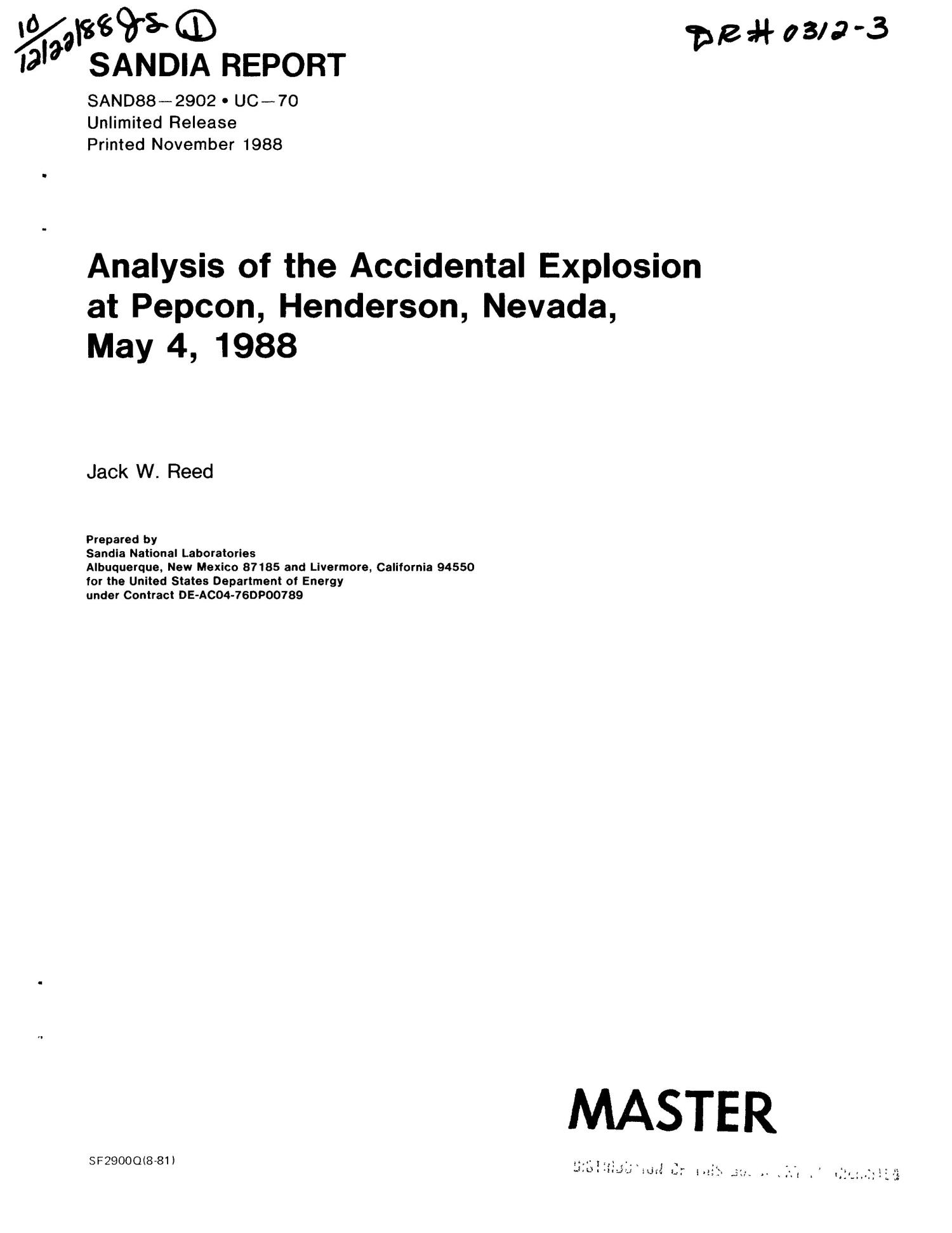 Analysis of the accidental explosion at Pepcon, Henderson, Nevada, May